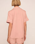 Model is wearing Gisele TENCEL™ Modal Relaxed Short PJ Set  in Velvet Pink/Ivory