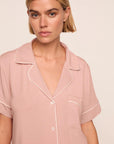 Model is wearing Gisele TENCEL™ Modal Relaxed Short PJ Set  in Velvet Pink/Ivory