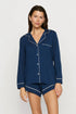 Model is wearing Gisele TENCEL™ Modal Long Sleeve Short PJ Set in Navy/Ivory