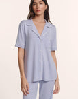 Model is wearing Gisele TENCEL™ Modal Short Sleeve & Pant PJ Set in Lavender Dusk/Ivory