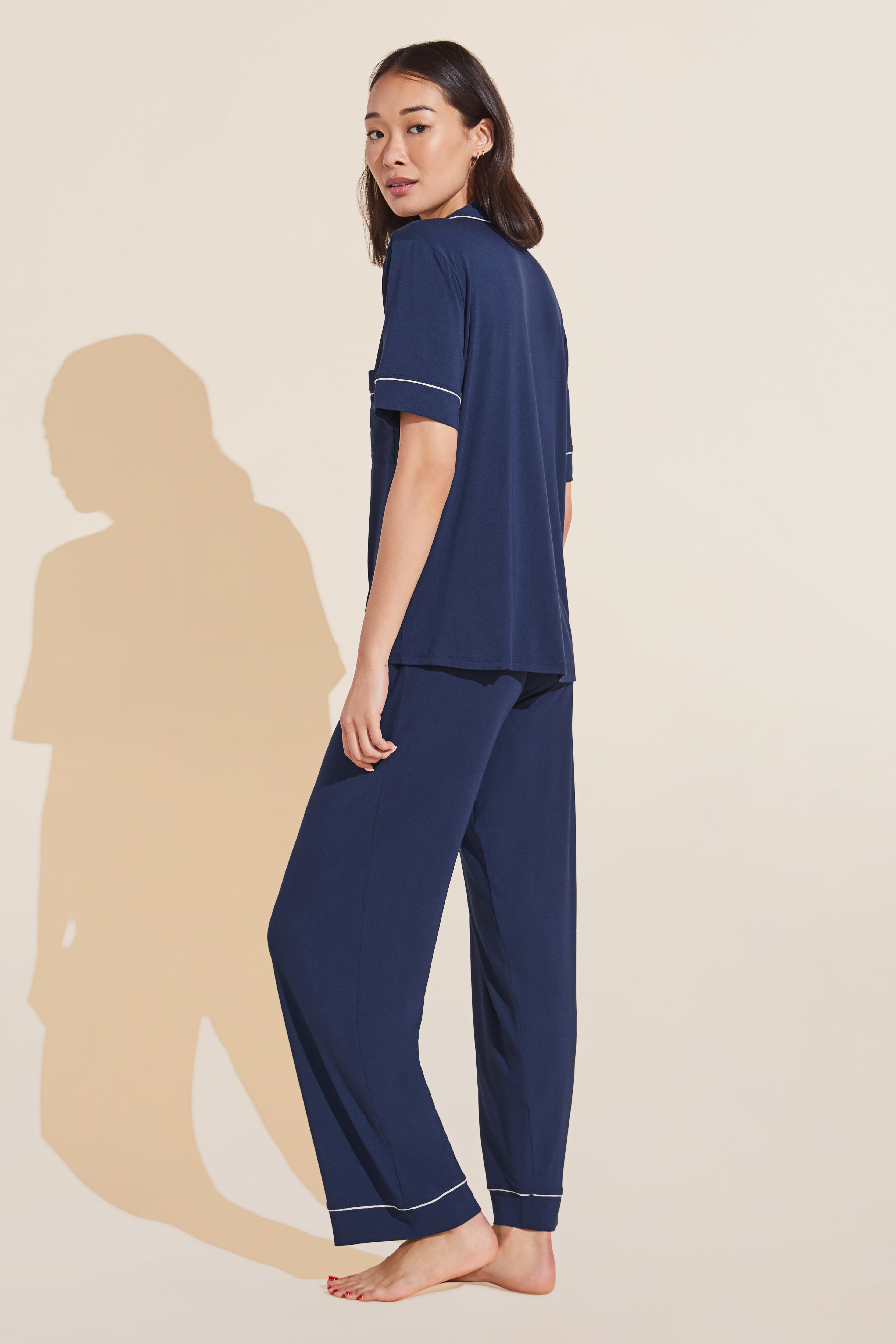 Gisele TENCEL™ Modal Short Sleeve & Pant PJ Set - Navy/Ivory - Eberjey