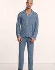 Model is wearing William TENCEL™ Modal Long PJ Set in Slate Blue/Ivory