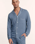 Model is wearing William TENCEL™ Modal Long PJ Set in Slate Blue/Ivory