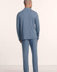 Model is wearing William TENCEL™ Modal Long PJ Set in Slate Blue/Ivory