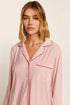 Model is wearing Gisele Printed TENCEL™ Modal Long PJ Set in Duo Stripe Hollyred/Hollyred