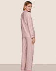 Model is wearing Gisele Printed TENCEL™ Modal Long PJ Set  in Duo Stripe Hollyred/Hollyred