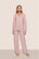 Model is wearing Gisele Printed TENCEL™ Modal Long PJ Set  in Duo Stripe Hollyred/Hollyred
