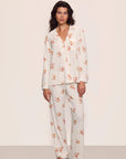 Model is wearing Gisele Printed TENCEL™ Modal Long PJ Set in  Floral Bloom Ivy/Vanilla Cream