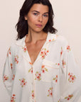 Model is wearing Gisele Printed TENCEL™ Modal Long PJ Set in  Floral Bloom Ivy/Vanilla Cream