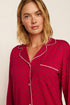 Model is wearing Gisele Printed TENCEL™ Modal Long PJ Set in Hollyberry Holly Red/Ivory