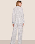 Model is wearing Gisele Printed TENCEL™ Modal Long PJ Set  in Hannukah Glow Nouvean Navy/Ny