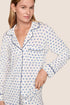 Model is wearing Gisele Printed TENCEL™ Modal Long PJ Set  in Hannukah Glow Nouvean Navy/Ny