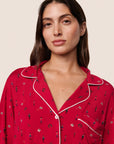 Model is wearing Gisele Printed TENCEL™ Modal Long PJ Set  in Nutcracker Holly Red/Ivory