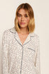 Model is wearing Gisele Printed TENCEL™ Modal Long PJ Set in On The Slopes Ivory/Navy