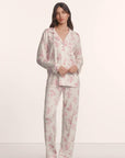 Model is wearing Gisele Printed TENCEL™ Modal Long PJ Set in Rose Garden Cameo Pink/Pale Pi