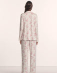 Model is wearing Gisele Printed TENCEL™ Modal Long PJ Set in Rose Garden Cameo Pink/Pale Pi