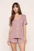 Model is wearing Gisele Printed TENCEL™ Modal Relaxed Short PJ Set in Animal Instinct Woodrose/Ivory