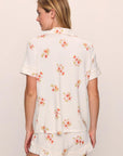 Model is wearing Gisele Printed TENCEL™ Modal Relaxed Short PJ Set in  Floral Bloom Ivy/Vanilla Cream