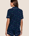Model is wearing Gisele Printed TENCEL™ Modal Relaxed Short PJ Set  in Forest Pine Navy/Ivory