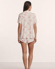 Model is wearing Gisele Printed TENCEL™ Modal Relaxed Short PJ Set in Rose Garden Cameo Pink/Pale Pi