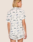 Model is wearing Gisele Printed TENCEL™ Modal Relaxed Short PJ Set  in Ski Chalet Ivory/Pine