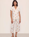 Model is wearing Gisele Printed TENCEL™ Modal Short Sleeve Cropped PJ Set in  Floral Bloom Ivy/Vanilla Cream