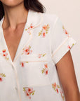 Model is wearing Gisele Printed TENCEL™ Modal Short Sleeve Cropped PJ Set in  Floral Bloom Ivy/Vanilla Cream