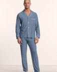 Model is wearing William TENCEL™ Modal Long PJ Set in Slate Blue/Ivory