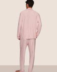 Model is wearing William Printed TENCEL™ Modal Long PJ Set  in Duo Stripe Hollyred/Hollyred