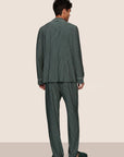 Model is wearing William Printed TENCEL™ Modal Long PJ Set  in Duo Stripe Pine/Ivory