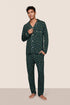 Model is wearing William Printed TENCEL™ Modal Long PJ Set  in Holiday Dogs Pine/Ivory