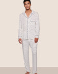 Model is wearing William Printed TENCEL™ Modal Long PJ Set  in Hannukah Glow Nouvean Navy/Ny