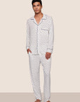 Model is wearing William Printed TENCEL™ Modal Long PJ Set  in Hannukah Glow Nouvean Navy/Ny