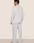 Model is wearing William Printed TENCEL™ Modal Long PJ Set  in Hannukah Glow Nouvean Navy/Ny