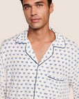 Model is wearing William Printed TENCEL™ Modal Long PJ Set  in Hannukah Glow Nouvean Navy/Ny