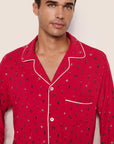Model is wearing William Printed TENCEL™ Modal Long PJ Set  in Nutcracker Holly Red/Ivory