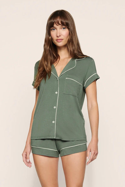 Model is wearing Gisele TENCEL™ Modal Shortie Short PJ Set  in  Desert Sage/Ivory