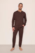 Model is wearing Henry TENCEL™ Modal Long PJ Set in Chocolate
