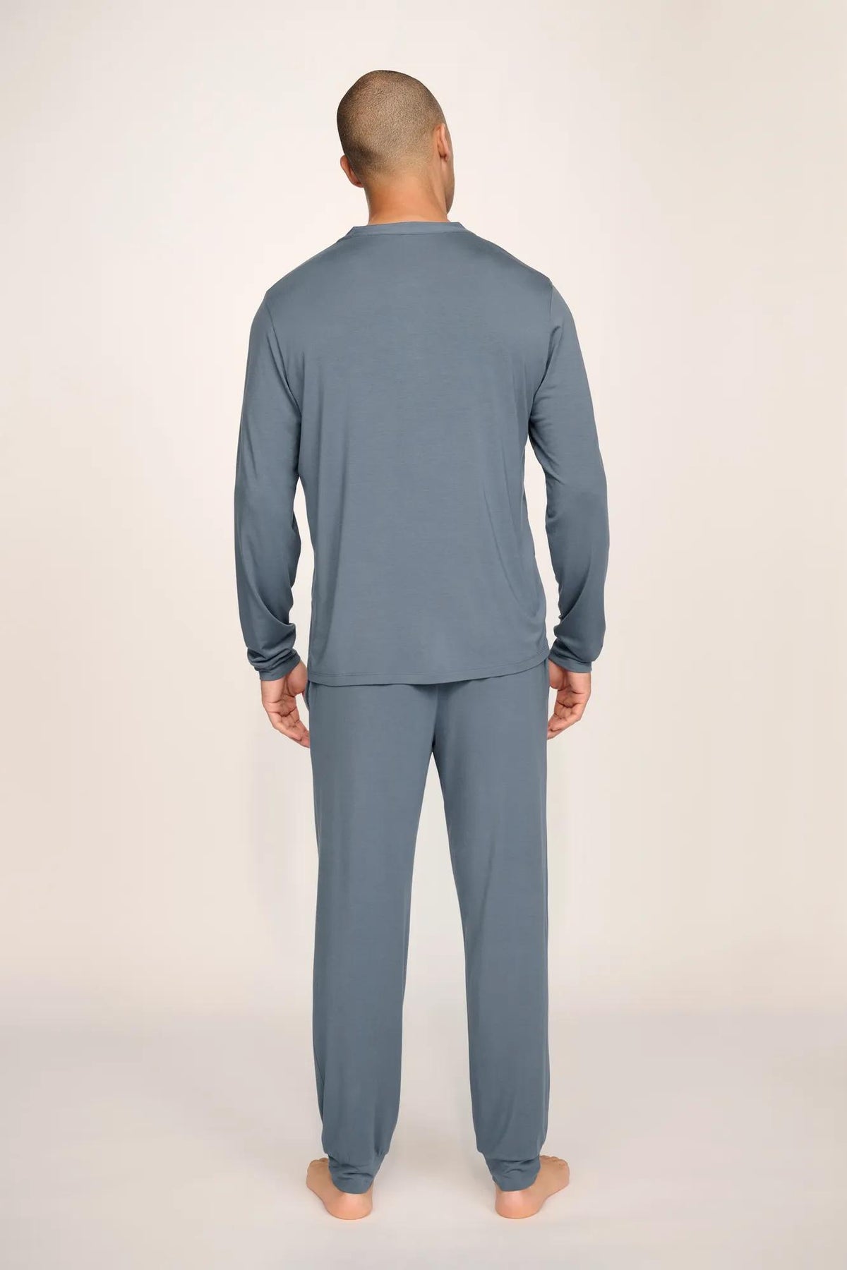Model is wearing Henry TENCEL™ Modal Long PJ Set in Moonlight Blue