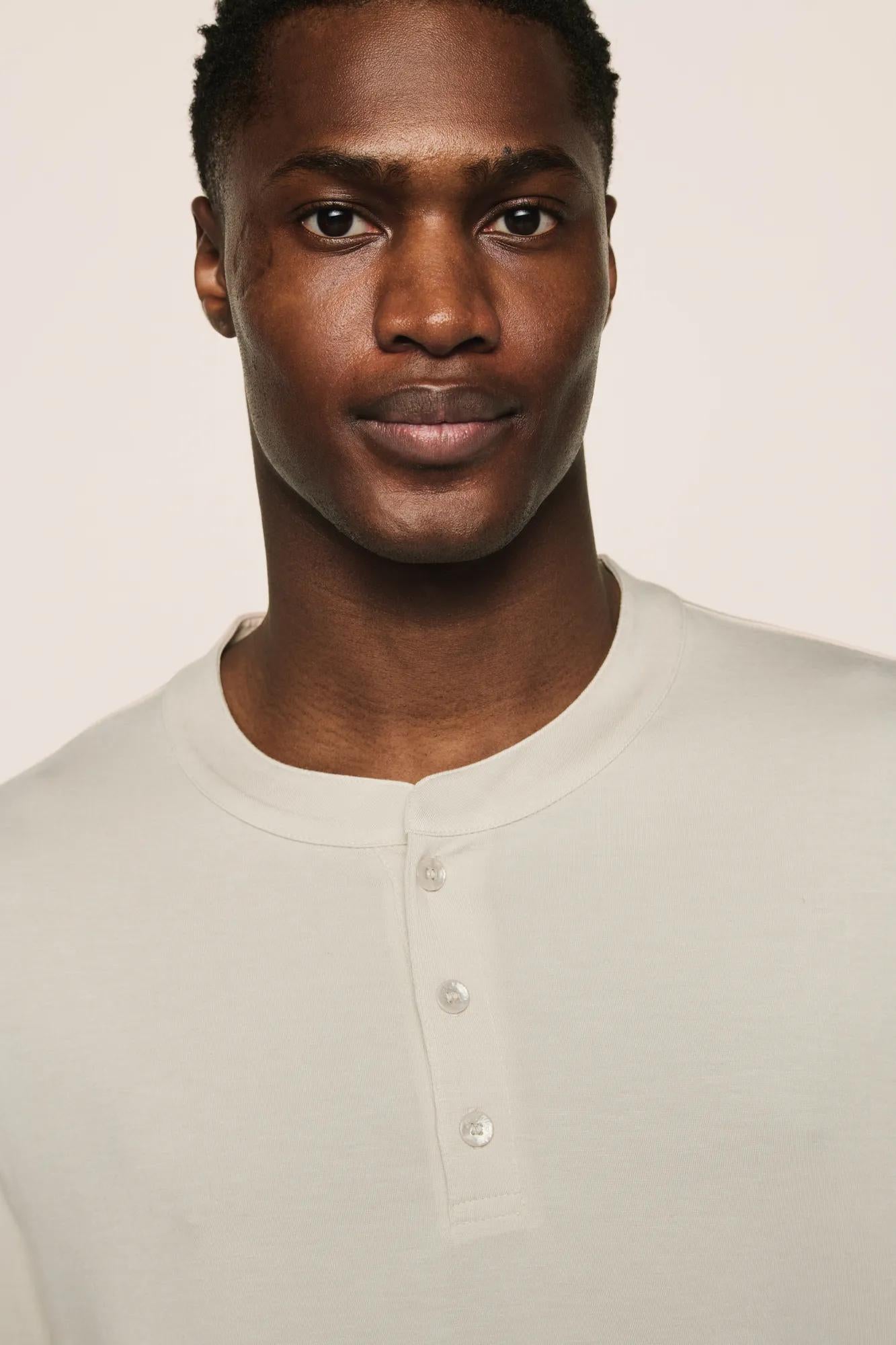 Model is wearing Henry TENCEL™ Modal Long PJ Set  in Moonstruck