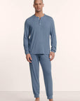 Model is wearing Henry TENCEL™ Modal Short Sleeve & Pant PJ Set in Slate Blue