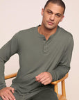 Model is wearing Henry TENCEL™ Modal Long PJ Set  in Smokey Olive