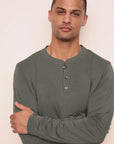 Model is wearing Henry TENCEL™ Modal Long PJ Set  in Smokey Olive