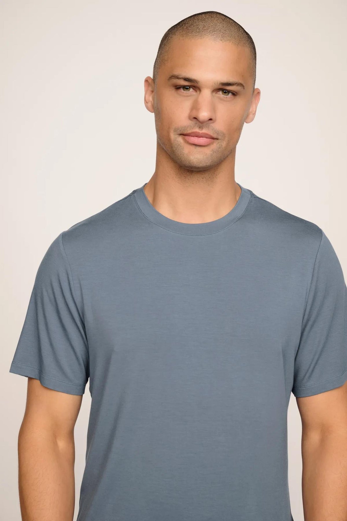 Model is wearing Henry TENCEL™ Modal Short Sleeve & Pant PJ Set in Moonlight Blue