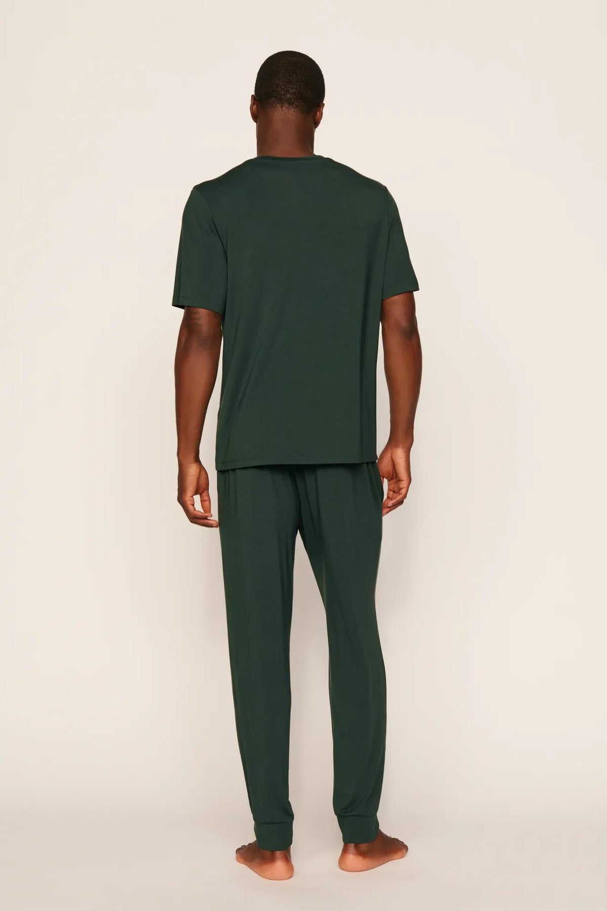 Model is wearing Henry TENCEL™ Modal Short Sleeve & Pant PJ Set in Pine
