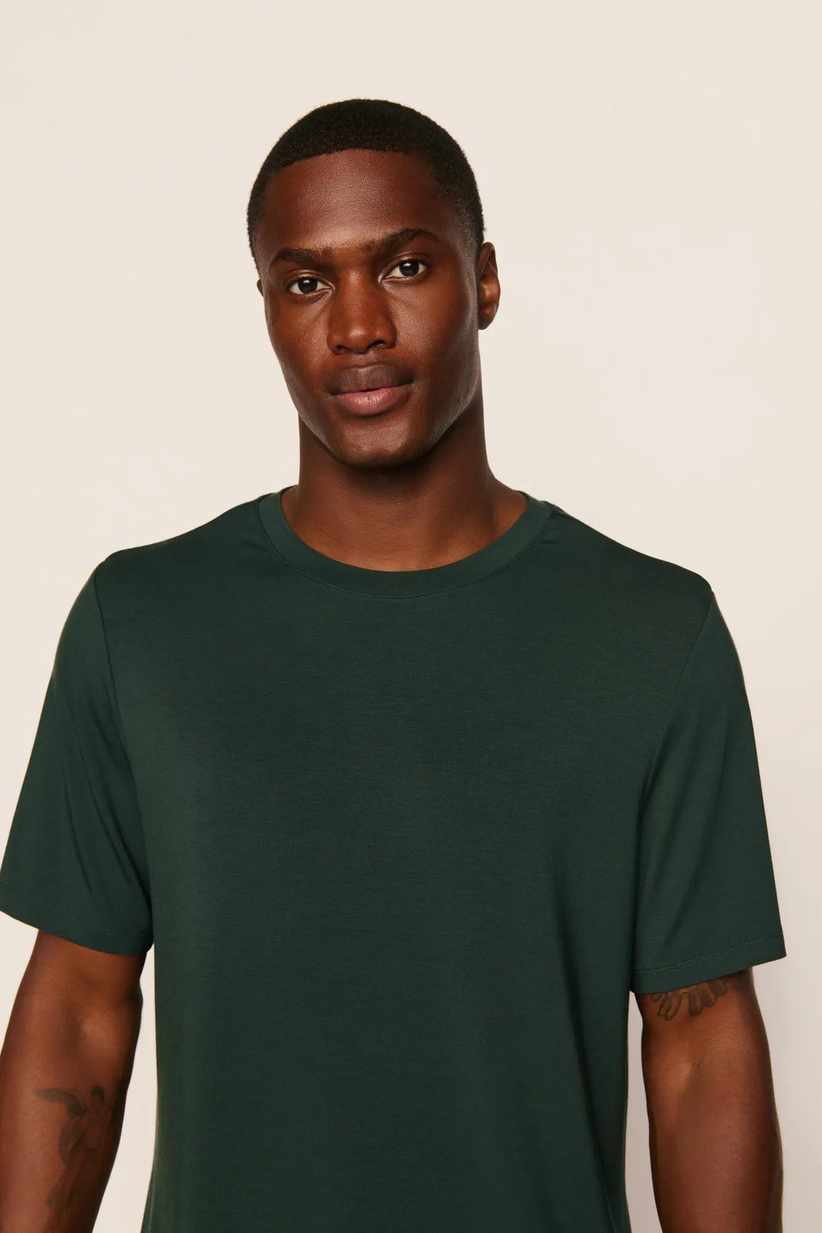 Model is wearing Henry TENCEL™ Modal Short Sleeve & Pant PJ Set in Pine