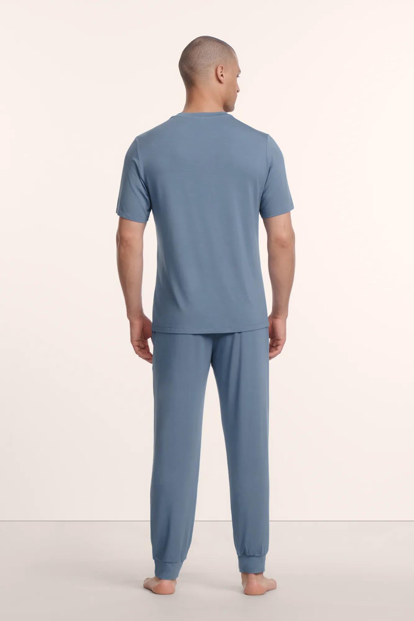 Model is wearing Henry TENCEL™ Modal Short PJ Set in Slate Blue