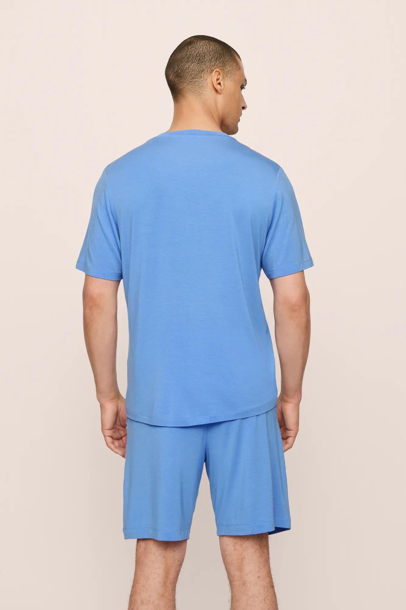 Model is wearing Henry TENCEL™ Modal Short PJ Set in CornflowerBlue