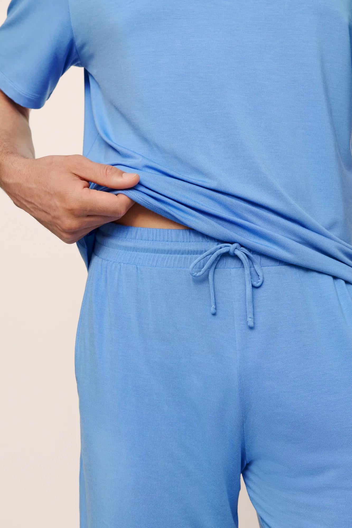 Model is wearing Henry TENCEL™ Modal Short PJ Set in CornflowerBlue