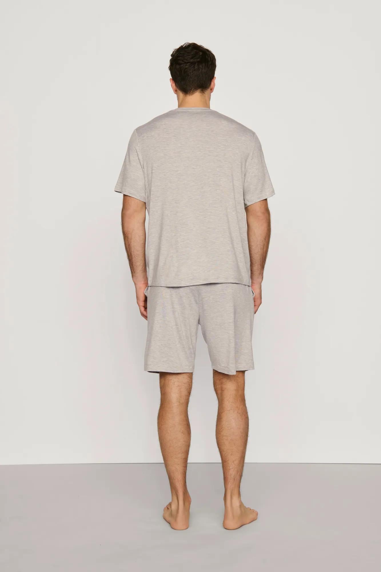 Model is wearing Henry TENCEL™ Modal Short PJ Set in Heather Grey